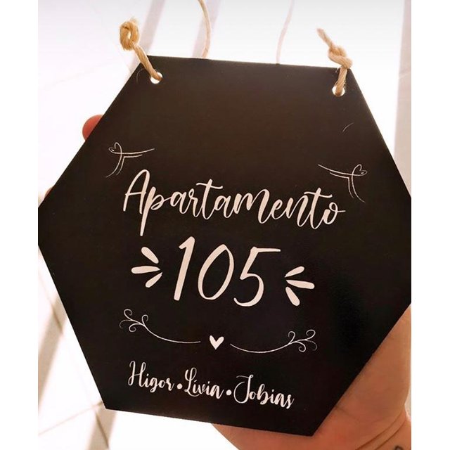 Plaquinha de Porta Personalizada Hexagonal Número e Família