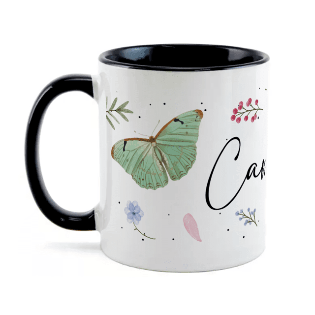 Caneca Personalizada Minimal Flores & Borboletas 