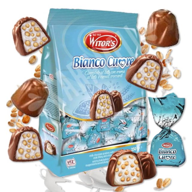 Bombons Chocolate Recheio e Cereais Bianco Cuore - Witor's - Itália