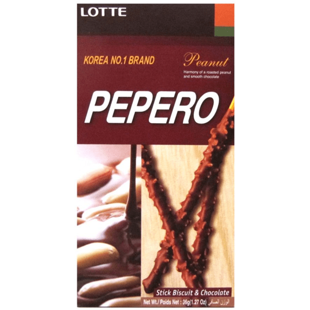 Pepero Peanut Lotte - Biscoito Com Chocolate e Amendoim - Importado da Coreia