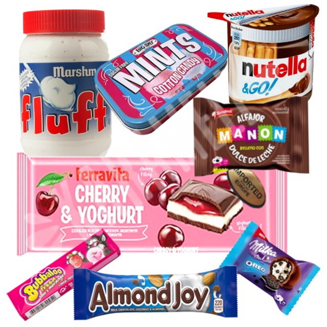 Kit Box 8 Itens Importados - Marshmallow Chocolates Nutela Balas