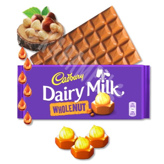 Dairy Milk Wholenut - Chocolate & Avelãs Cadbury - Inglaterra 