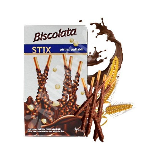 Biscoitos Stix Biscolata - Cobertos Chocolate ao leite e Arroz Crocante - Turquia