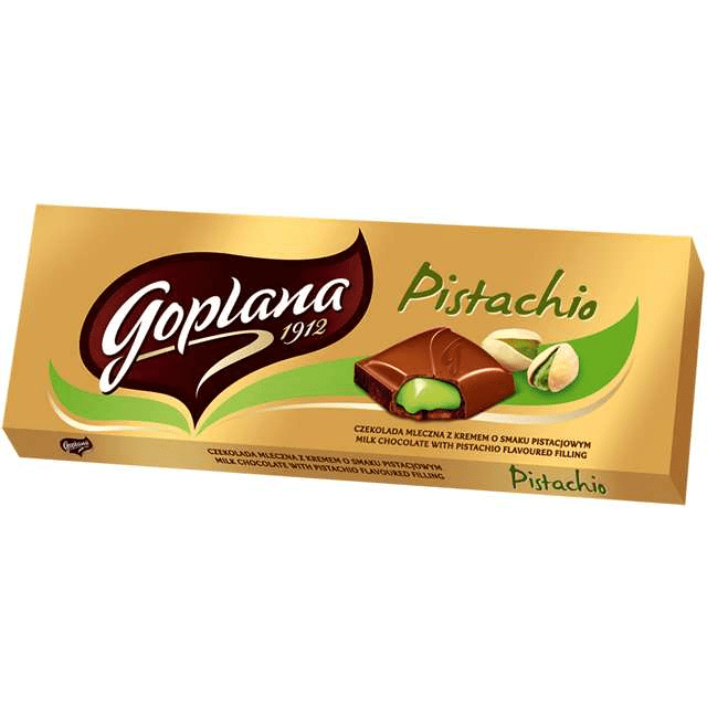 Barra Gigante - Chocolate Importado Polônia - Goplana - Pistachio - Chocolate Belga recheado de Pistache Cremoso