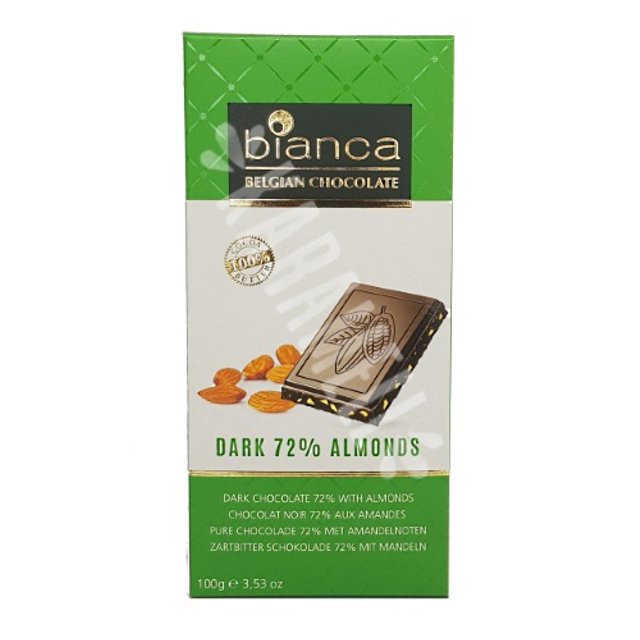 Chocolate Dark 72% Almonds Bianca - Belgian - Importado Bélgica