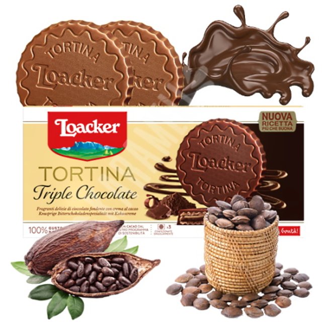 Biscoito Wafer Tortina Triple Chocolate Dark - Loacker - Áustria