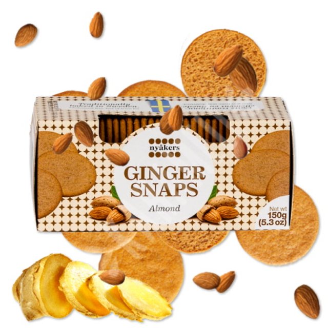 Ginger Snaps Almond - Biscoito Gengibre Amêndoa - Nyakers - Suécia