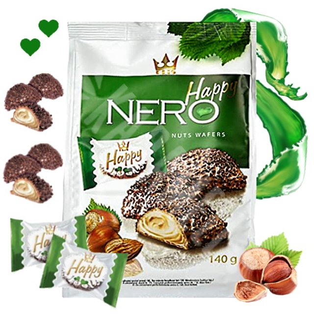 Biscoitos Wafers Happy Nero Nuts - Flis - Polônia   