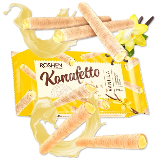 Wafer Recheado Creme Baunilha - Konafetto Vanilla - Roshen - Ucrânia