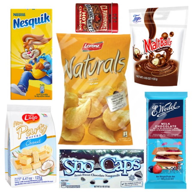 Kit Box 7 Itens Importados - Chocolates Wafer Balas Snacks