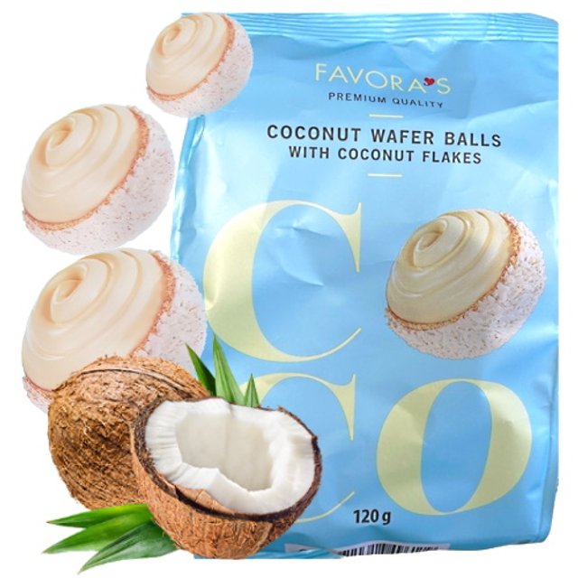 Coconut Wafer Balls with Coconut Flakes - Favoras - Holanda
