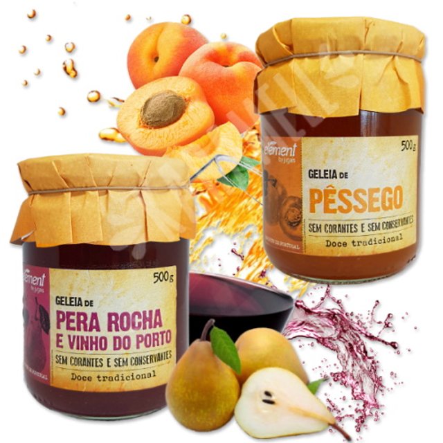 Geleias Sabores Pêssego e Pera com Vinho - Element - Portugal 