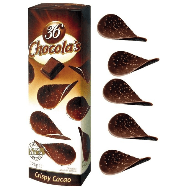 Batatas Chips de chocolate Belga Meio Amargo e crocantes de avelãs - 36 Chocolas Crispy Cacao