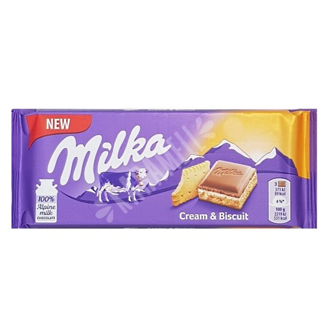 Milka Cream & Biscuit - Chocolate ao Leite & Recheio Cacau e Biscoito - Polônia