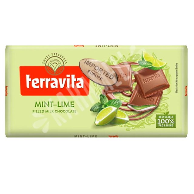 Chocolate ao Leite Terravita Mint Lime - Importado Polônia  