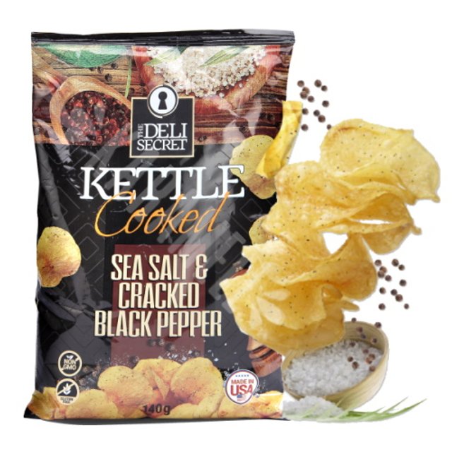 Batata Chips Sea Salt & Black Pepper - The Deli Secret - Importado EUA