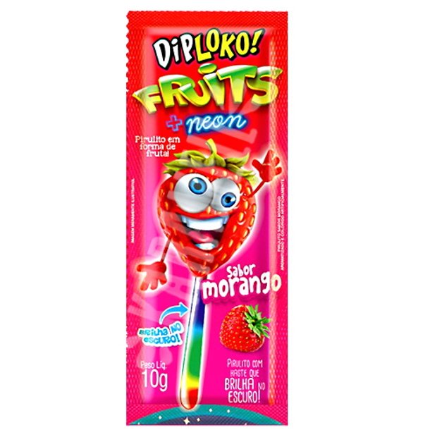 Pirulito Fruits Neon Sabor Morango - Dip Loko - Importado | Karamell Store Pirulito Fruits Neon Sabor Morango - Dip Loko - Importado | Karamell Store