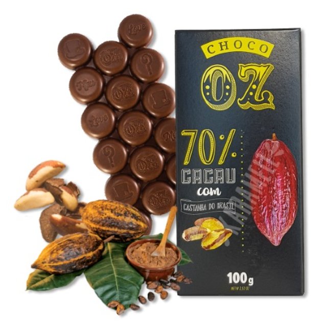 Chocolate 70% Cacau com Castanha do Pará 100g - Choco Oz