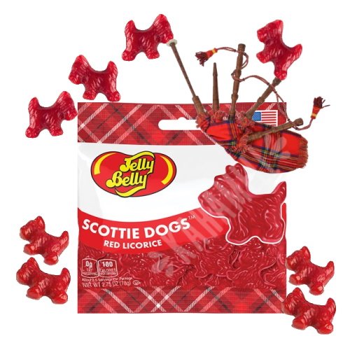 Jelly Belly Scottie Dogs Red Alcaçuz Balas Sabor Twizzlers EUA Karamell Store