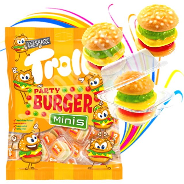 Gummi Party Burger Mini Trolli - Balas Gelatinosas - Importado Espanha