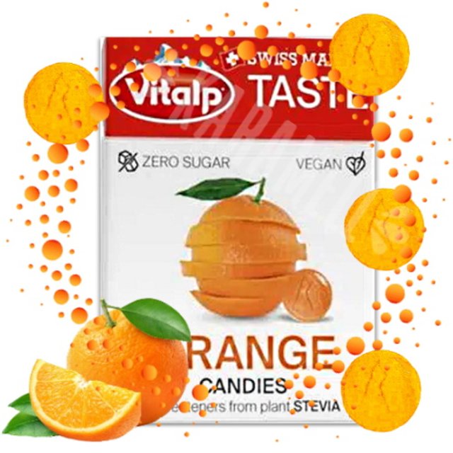 Balas Zero Sugar Orange Candies - Vitalp - Importado Suíça