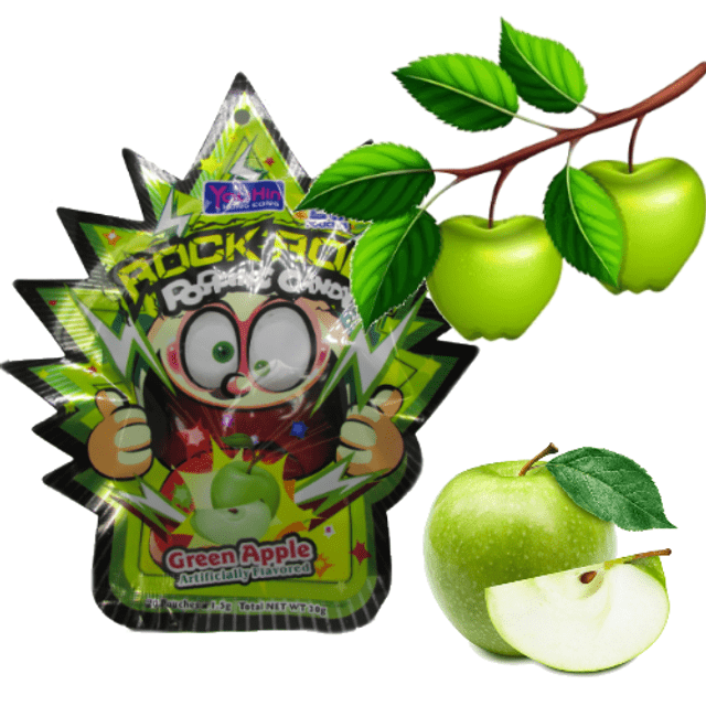 Rock Roll Popping Candy - Balas que Explodem na Boca - Sabor Maçã Verde - Importado