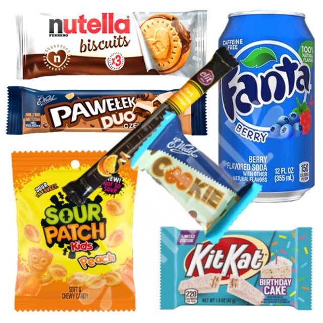 Kit Box 7 Itens Importados - Nutela Chocolates Balas Refrigerante 