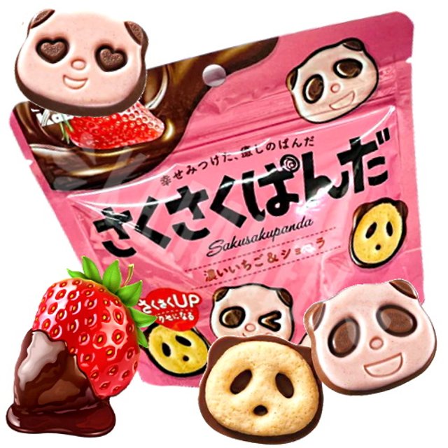 Biscoito Saku Saku Panda Morango Chocolate - Importado Japão