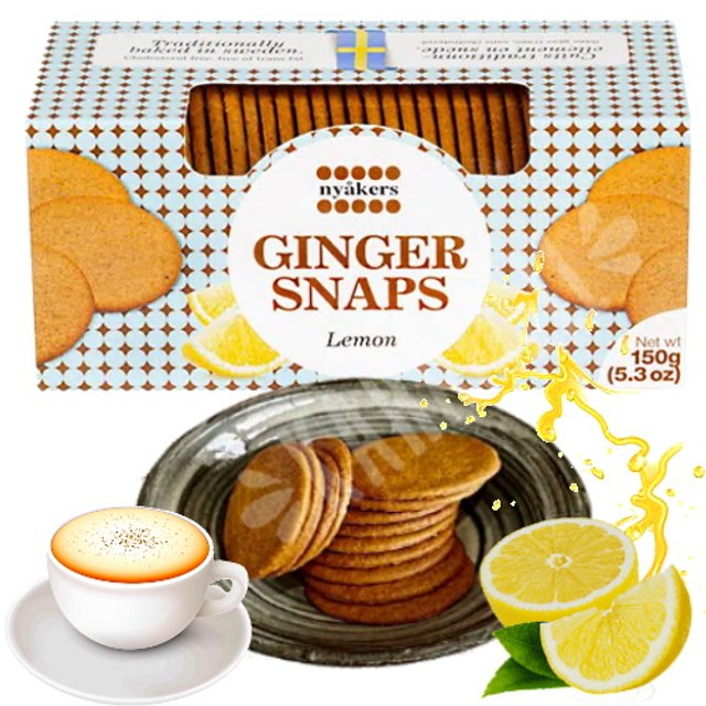 Ginger Snaps Lemon - Biscoitos Nyakers - Importado Suécia