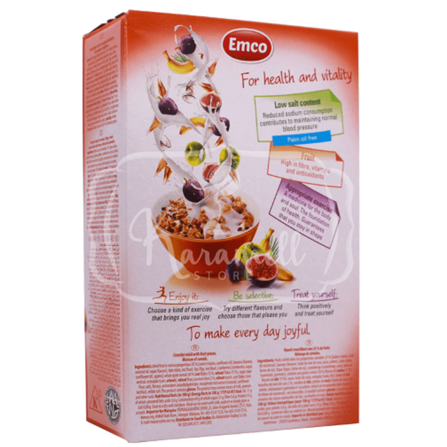 Emco Musli Crunchy Fruit Pieces Cereal Mix de frutas Karamell Store