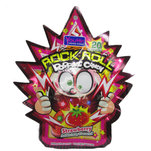 Rock Roll Popping Candy - Balas que Explodem na Boca - Sabor Morango - Importado