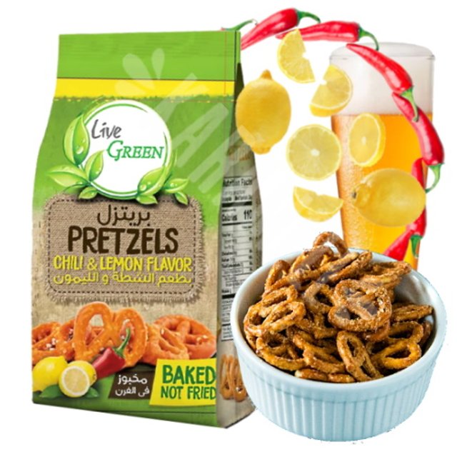 Pretzels Baked Chilli Lemon Flavor - Live Green - Importado Egito