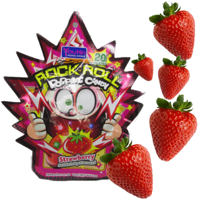 Rock Roll Popping Candy - Balas que Explodem na Boca - Sabor Morango - Importado