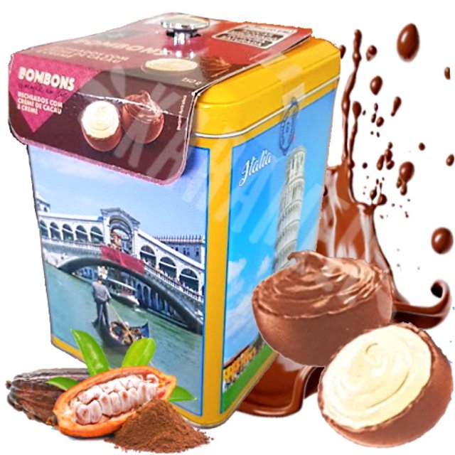 Bombons Chocolate ao Leite Recheados - Lata Italy - Importado Itália