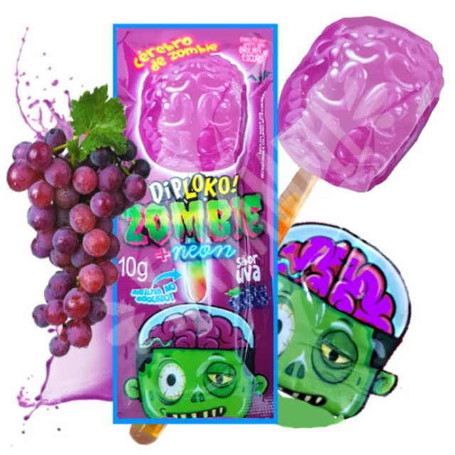 Pirulito Neon Zombie sabor Uva - Dip Loko - Importado