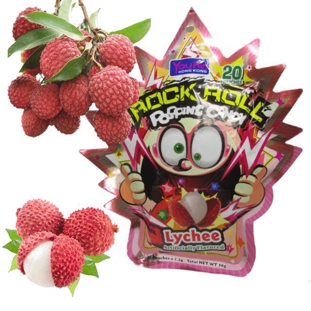 Rock Roll Popping Candy - Balas que Explodem na Boca - Sabor Lichia - Importado