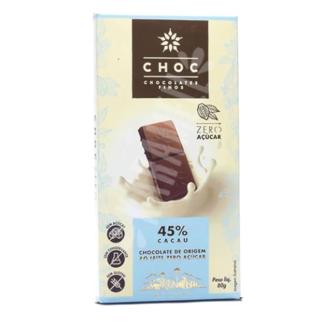 Chocolate ao Leite 45% Cacau - Zero Açúcar - Choc