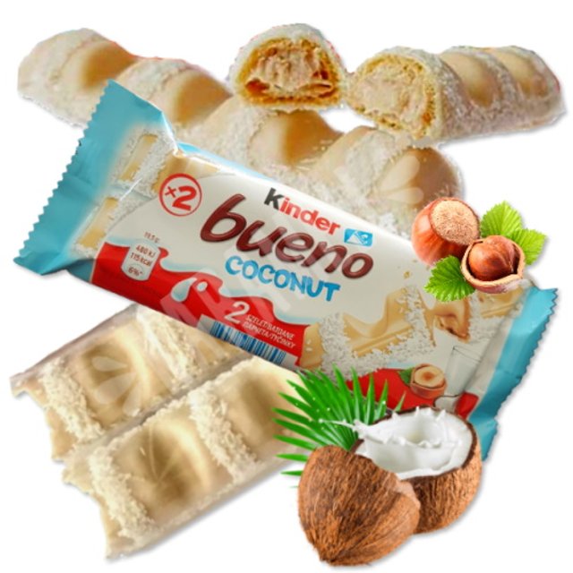 Kinder Bueno Coconut - Biscoito Chocolate & Coco e Avelãs - Alemanha 