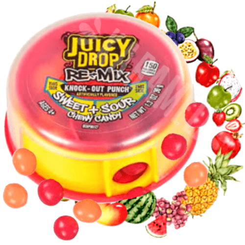 Balas Juicy Drop Re Mix Sweet Sour Sabor Knock Out Punch Turquia Karamell Store