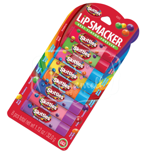 Kit 8x Lip Balms Smacker Sabores Incríveis * Skittles * Importado EUA