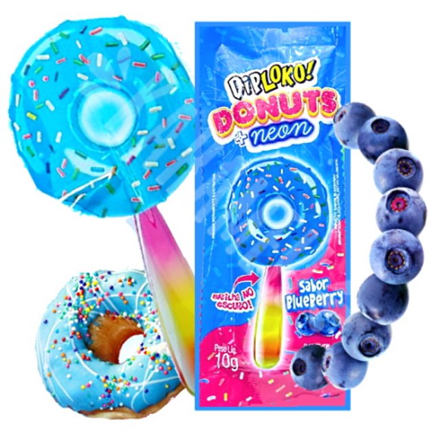 Pirulito Neon Donuts sabor Blueberry- Dip Loko - Importado