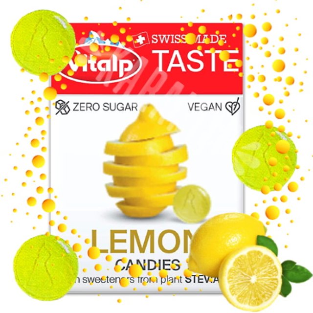 Balas Zero Sugar Lemon Candies - Vitalp - Importado Suíça