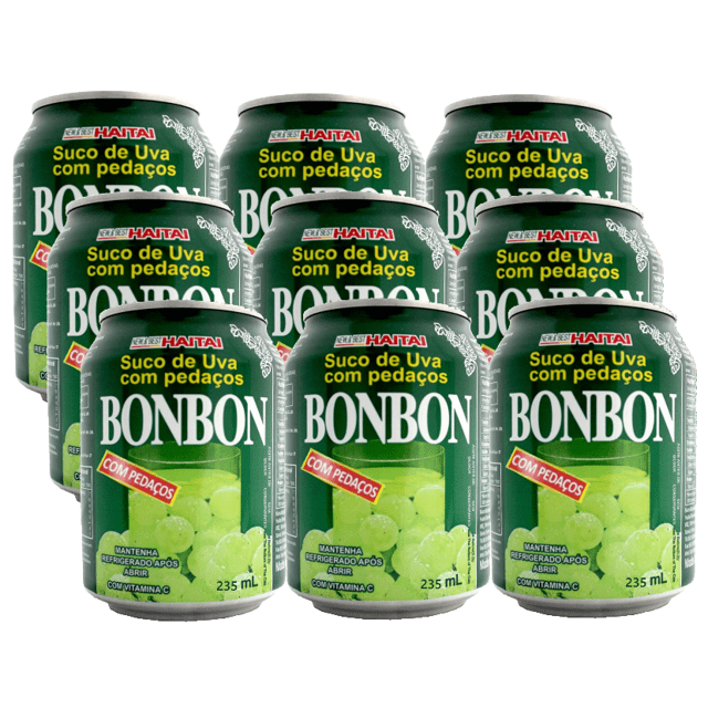 BonBon ATACADO - Kit 9 Latas - Suco de Uva c/ Pedaços de Uva Verde