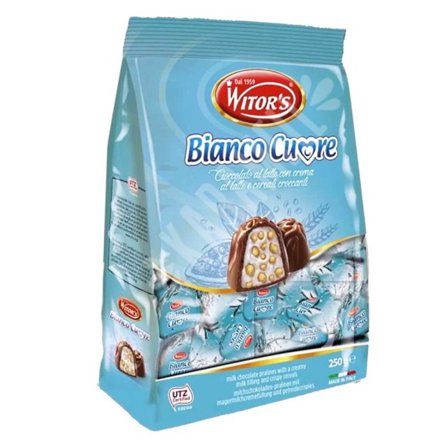 Bombons Chocolate Recheio e Cereais Bianco Cuore - Witor's - Itália