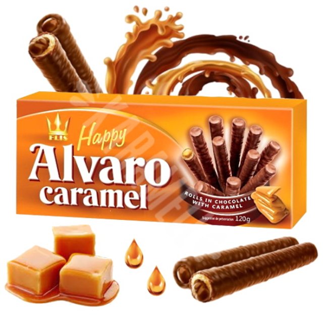 Biscoitos Wafers Happy Alvaro Caramel - Flis - Polônia