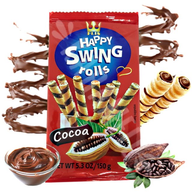 Biscoitos Wafers Happy Swing Rolls Cocoa - Flis - Polônia