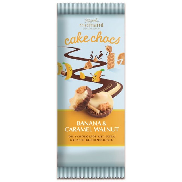 Doces Importados da Alemanha - Momami Cake Chocs - Mini Bolos Crocantes Sabor Banana com Caramelo
