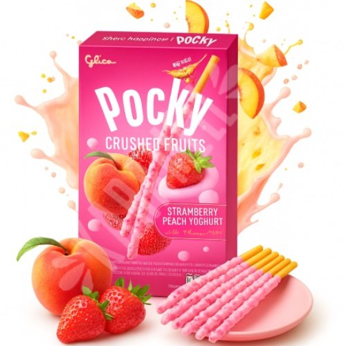 Pocky Crushed Fruits Strawberry Peach Yoghurt - Glico Biscoito