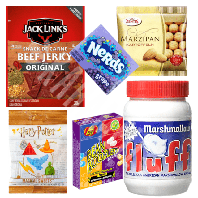 Kit Box 6 Itens - Snacks Marshmallow Guloseimas - Importado