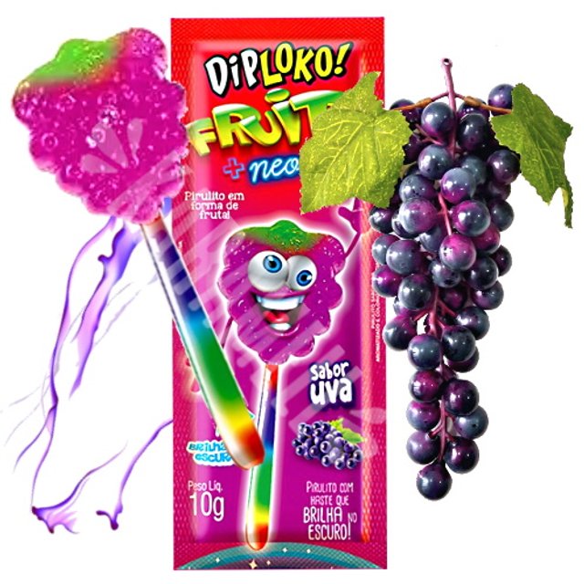 Pirulito Fruits Neon Sabor Uva - Dip Loko - Importado